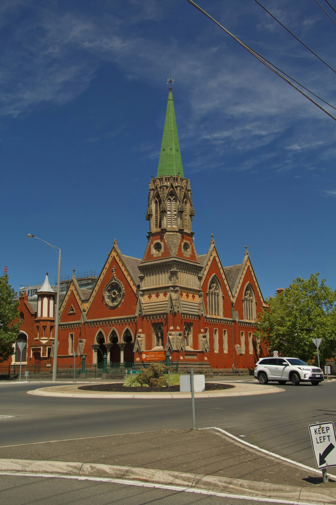 Church with a green steeple in Ballarat