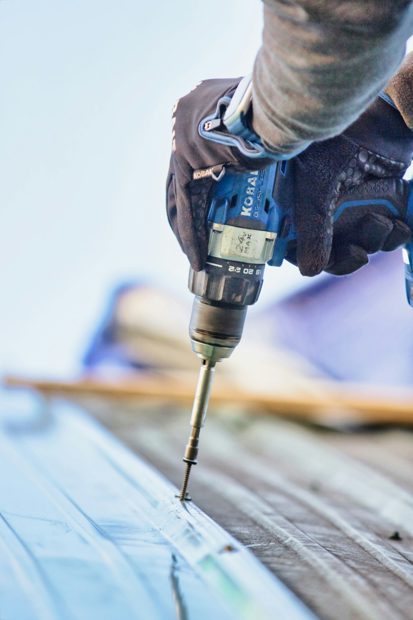 Cordless drill on a workbench