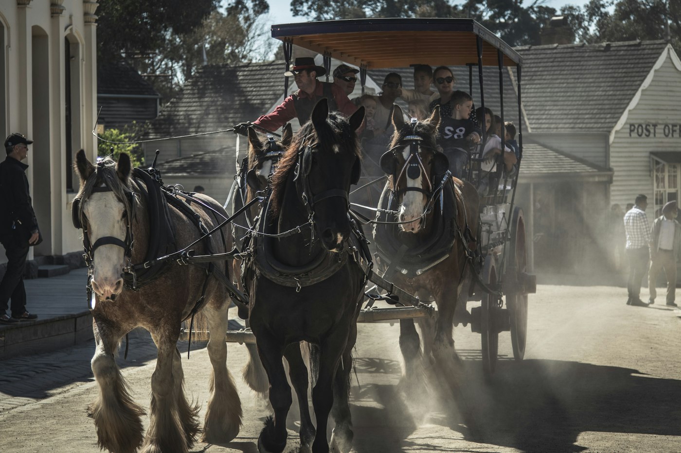 Tourist horse drawn coach at a heritage village